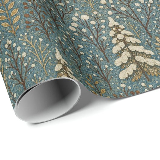 クラシック雪の冬の森の木のアートパターン ラッピングペーパー (ロールコーナー)