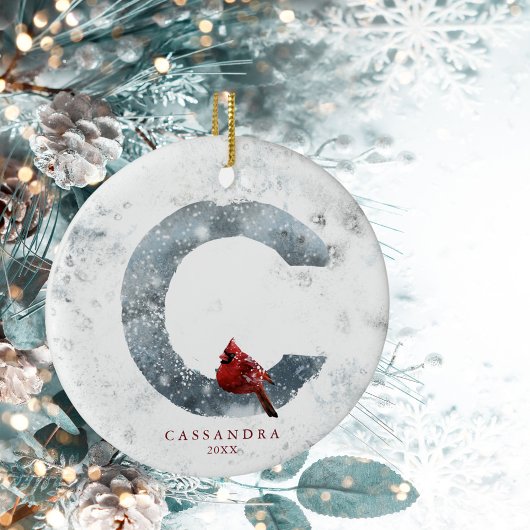 クラシック雪クリスマス冬シーンモノグラムC セラミックオーナメント