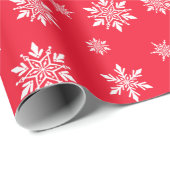 クラシック雪フレーク赤と白クリスマス ラッピングペーパー (ロールコーナー)