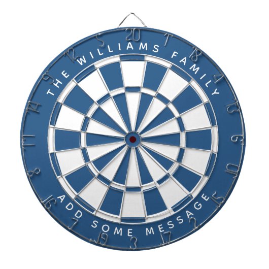 クラシック青い白いカスタムの名前とメッセージ ダーツボード (正面)