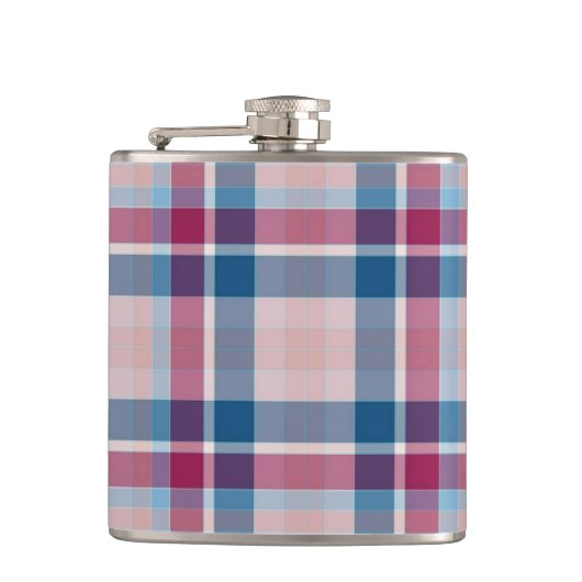 クラシック青い赤い格子模様 フラスク (正面)