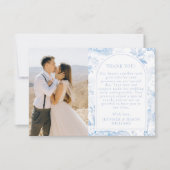 クラシック青い陶器の結婚写真 サンキューカード (正面)