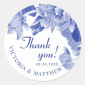 クラシック青とモダン白のフローラ ラウンドシール (正面)