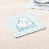 クラシック青と白あじさい結婚の紋 スクエアペーパーコースター (アングル)