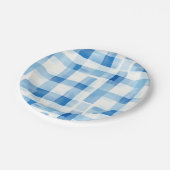 クラシック青と白のギンガ市松模様にム模様 ペーパープレート (アングル)