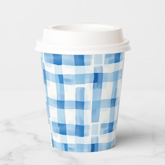 クラシック青と白のギンガ市松模様にム模様 紙コップ (裏面)
