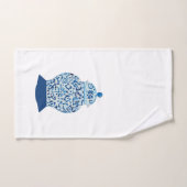 クラシック青と白のジンジャージャー バスタオルセット (ハンドタオル)