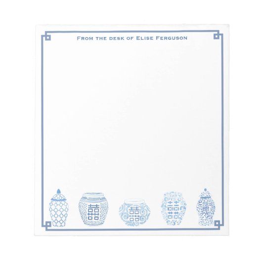 クラシック青と白のジンジャーズパーソナライズされた ノートパッド (正面)