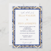 クラシック青と白のタスペインのイル 招待状 (正面)
