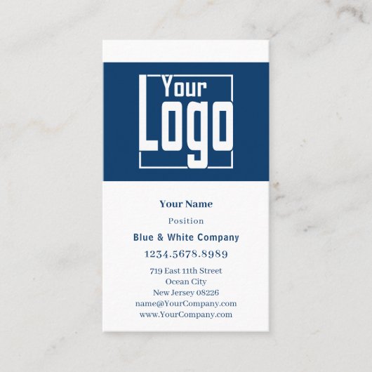 クラシック青と白のポートレート形式のロイヤリティと 予約カード (正面)