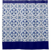 クラシック青と白の地中海のタイル外観 シャワーカーテン (正面)