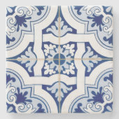 クラシック青と白の幾何学模様 ストーンコースター (正面)