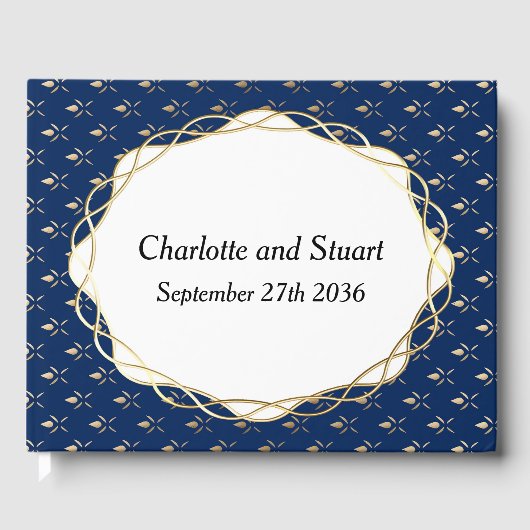 クラシック青と金ゴールド結婚 ゲストブック (正面)