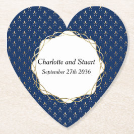 クラシック青と金ゴールド結婚 ペーパーコースター