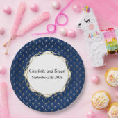 クラシック青と金ゴールド結婚 ペーパープレート (パーティー)