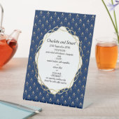 クラシック青と金ゴールド結婚 台座サイン (インサイチュ)