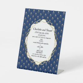 クラシック青と金ゴールド結婚 台座サイン