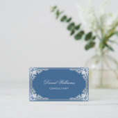 クラシック青エレガントヴィンテージ華美フレームQRコード 名刺 (スタンド正面)