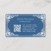 クラシック青エレガントヴィンテージ華美フレームQRコード 名刺 (裏面)