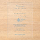 クラシック青エレガント刻印フローラ アクリル招待状 (正面)