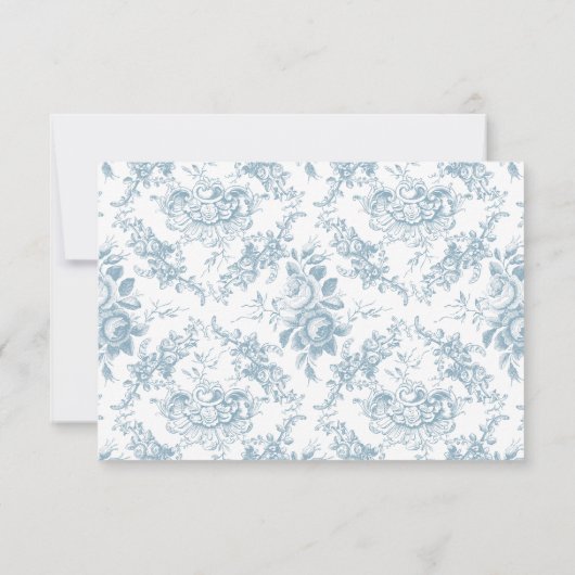 クラシック青エレガント白フローラトイル 出欠カード (裏面)