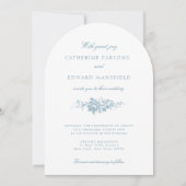 クラシック青エレガント白フローラトイル 招待状 (正面)