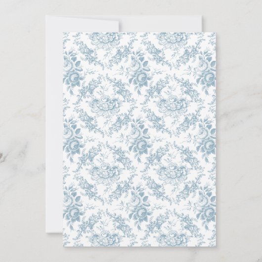 クラシック青エレガント白フローラトイル 招待状 (裏面)