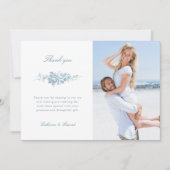 クラシック青エレガント白フローラ写真 サンキューカード (正面)