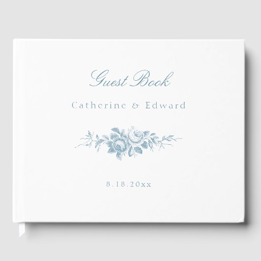クラシック青エレガント白フローラ ゲストブック (正面)