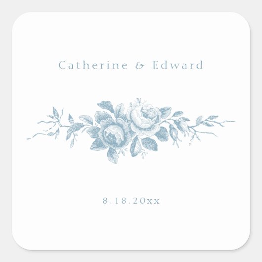 クラシック青エレガント白フローラ スクエアシール (正面)