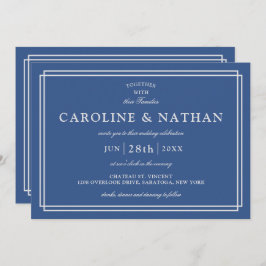 クラシック青シンプルエレガントフレーム結婚ズ 招待状