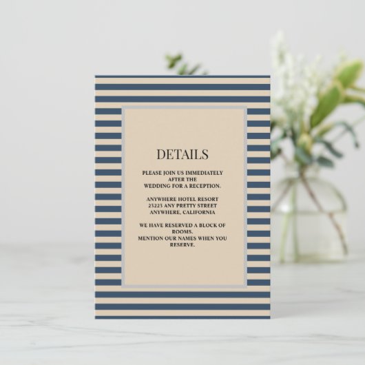 クラシック青ストライプ詳細結婚ズ エンクロージャーカード (スタンド正面)