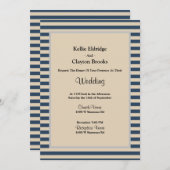 クラシック青ストライプ輪結婚型 招待状 (正面/裏面)