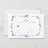 クラシック青ビクトリアンフローラフレ結婚ーム 出欠カード (正面)