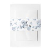 クラシック青ビクトリアンフローラ結婚モノグラム 招待状ベリーバンド (正面例)