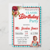 クラシック青ピンナップバースデーパーティ招待状 招待状 (裏面)