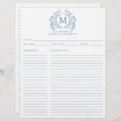 クラシック青フランスのフローラクレストモノグラムレシピ (正面/裏面)