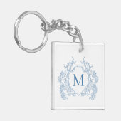 クラシック青フランスのフローラクレストモノグラム キーホルダー (正面左)