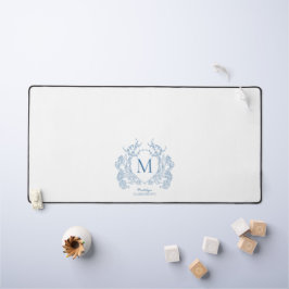 クラシック青フランスのフローラクレストモノグラム デスクマット