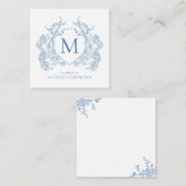 クラシック青フランスのフローラクレストモノグラム ノートカード (正面/裏面)
