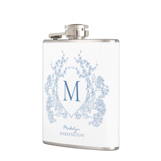 クラシック青フランスのフローラクレストモノグラム フラスク (左)