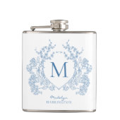 クラシック青フランスのフローラクレストモノグラム フラスク (正面)