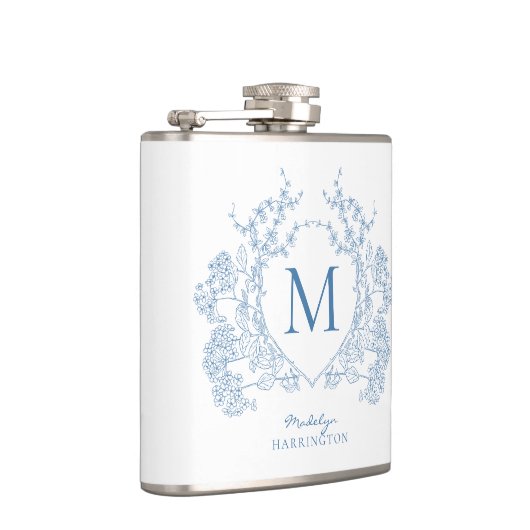 クラシック青フランスのフローラクレストモノグラム フラスク (右)