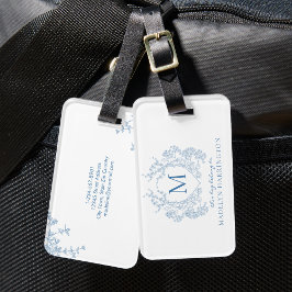 クラシック青フランスのフローラクレストモノグラム ラゲッジタグ