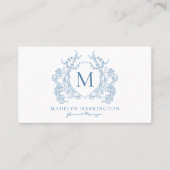 クラシック青フランスのフローラクレストモノグラム 名刺 (正面)