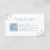 クラシック青フランスのフローラクレストモノグラムQRコード 名刺 (裏面)