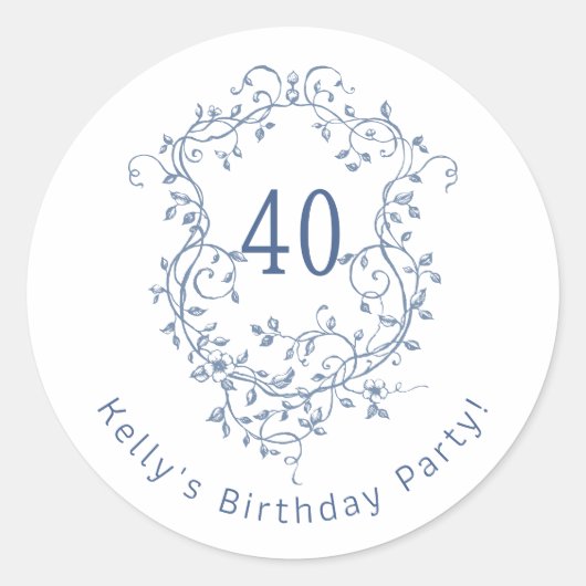 クラシック青フランスのフローラクレスト40th誕生日 ラウンドシール (正面)