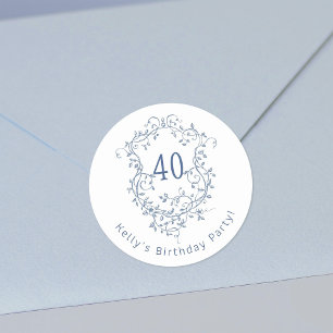 クラシック青フランスのフローラクレスト40th誕生日 ラウンドシール