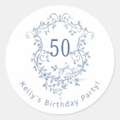 クラシック青フランスのフローラクレスト50誕生日 ラウンドシール (正面)