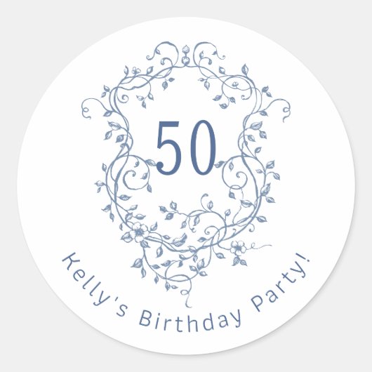 クラシック青フランスのフローラクレスト50誕生日 ラウンドシール (正面)